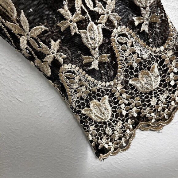 VTG 90s Vonda D’s Black Cream Floral Sheer Mesh Jacket Open Front Beaded Size L - Picture 6 of 12